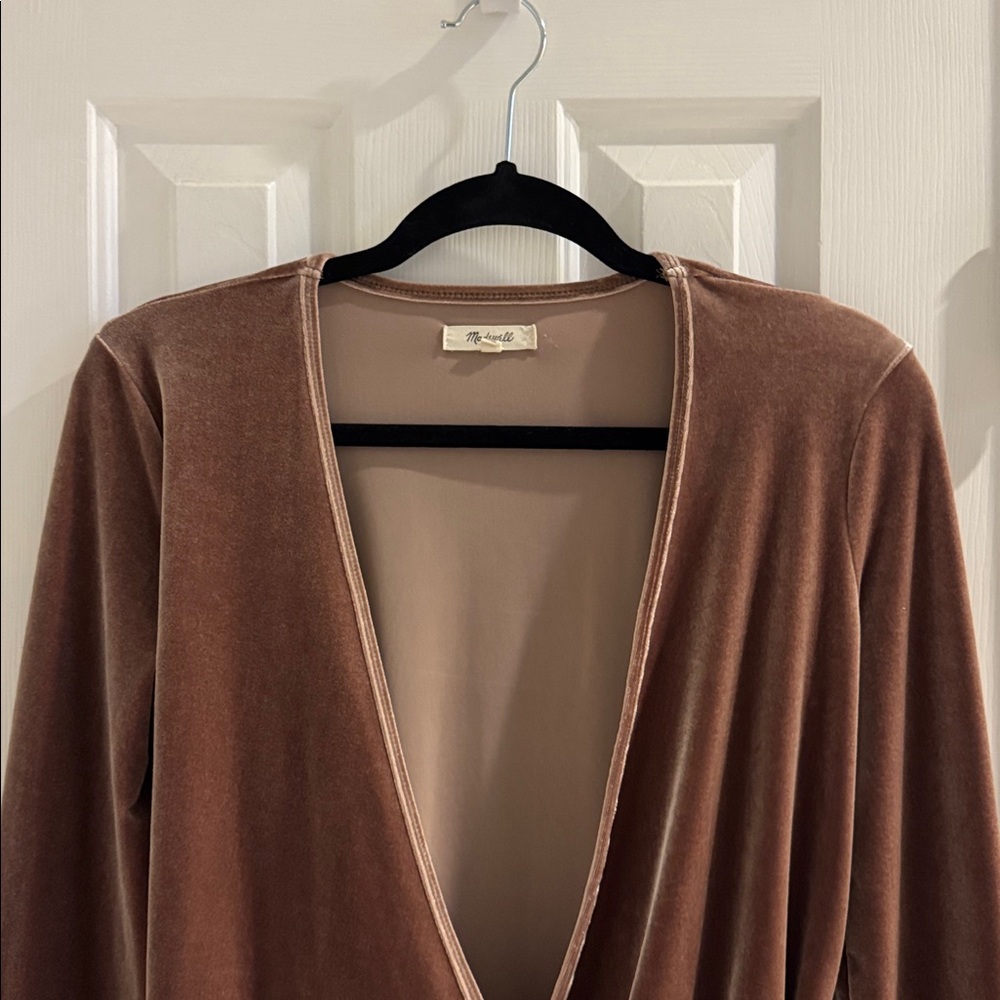 Madewell Brown Velvet Wrap Top - Picture 2 of 10